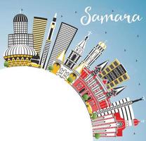 Samara Russia City Skyline with Color Buildings, Blue Sky and Copy Space. vector