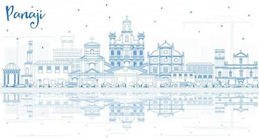 Outline Panaji India City Skyline with Blue Buildings and Reflections. vector