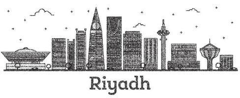 Engraved Riyadh Saudi Arabia City Skyline with Modern Buildings Isolated on White. vector