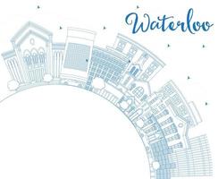 Outline Waterloo Iowa Skyline with Blue Buildings and Copy Space. vector
