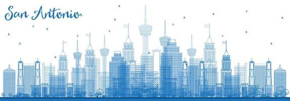 Outline San Antonio USA City Skyline with Blue Buildings. vector