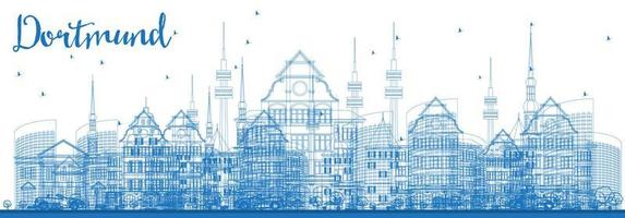 Outline Dortmund Germany City  Skyline with Blue Buildings. vector