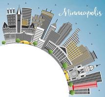 horizonte de minneapolis minnesota con edificios de color, cielo azul y espacio de copia. vector