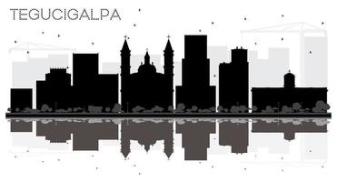 Tegucigalpa Honduras City Skyline Black and White Silhouette with Reflections. vector