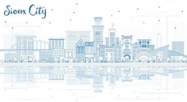 Outline Sioux City Iowa Skyline with Blue Buildings and Reflections. vector