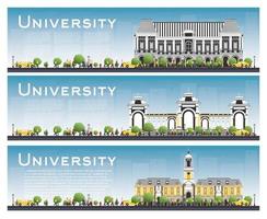 Set of University Study Banners. Vector Illustration. Students Go to the Main Building of University.
