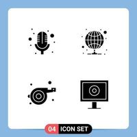 4 Universal Solid Glyph Signs Symbols of mic whistle hosting server stream Editable Vector Design Elements