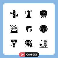 Solid Glyph Pack of 9 Universal Symbols of dryer email fort communication address Editable Vector Design Elements