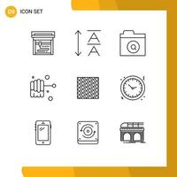 9 Thematic Vector Outlines and Editable Symbols of clock wall honey tiles square Editable Vector Design Elements