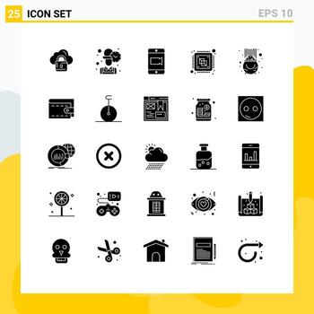 Universal Icon Symbols Group of 25 Modern Solid Glyphs of gold processor mobile processing chip Editable Vector Design Elements