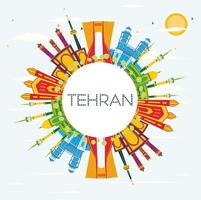 Tehran Skyline with Color Landmarks, Blue Sky and Copy Space. vector