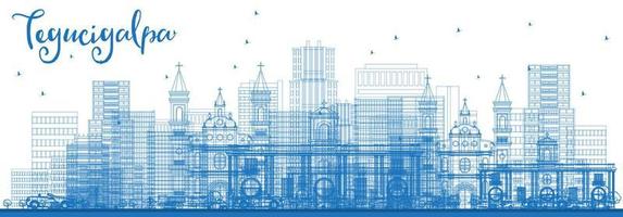 Outline Tegucigalpa Honduras City Skyline with Blue Buildings. vector