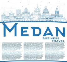 Outline Medan Indonesia City Skyline with Blue Buildings and Copy Space. vector