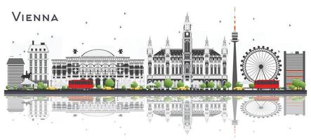 horizonte de la ciudad de viena austria con edificios de color y reflejos aislados en blanco. vector