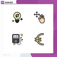 Mobile Interface Filledline Flat Color Set of 4 Pictograms of ecology player idea gestures euro Editable Vector Design Elements