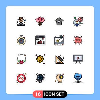 conjunto moderno de 16 líneas llenas de color plano pictograma de elementos de diseño de vector creativo editable de hombre de negocios de resorte objetivo de temporizador