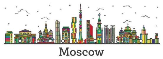 delinear el horizonte de la ciudad de moscú rusia con edificios de color aislados en blanco. vector