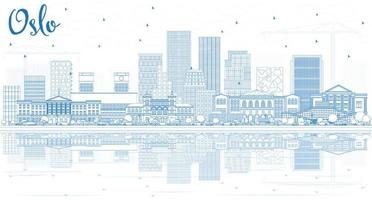delinear el horizonte de la ciudad de oslo noruega con edificios azules y reflejos. vector