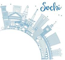 delinee el horizonte de la ciudad de sochi rusia con edificios azules y copie el espacio. vector