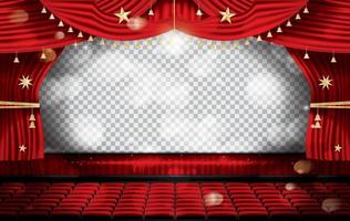 Red Stage Curtain with Seats and Transparent Copy Space. vector