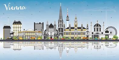 Vienna Austria City Skyline with Color Buildings, Blue Sky and Reflections. vector