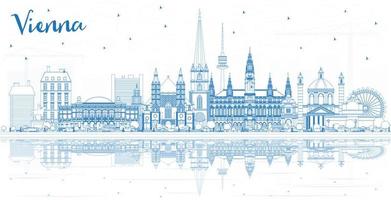 delinear el horizonte de la ciudad de viena austria con edificios azules y reflejos. vector