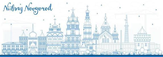 Outline Nizhny Novgorod Russia City Skyline with Blue Buildings. vector