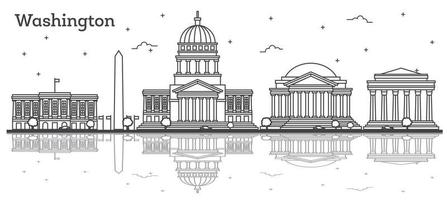 Outline Washington DC USA City Skyline with Modern Buildings Isolated on White. vector