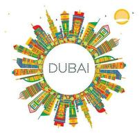 horizonte de la ciudad de dubai emiratos árabes unidos con edificios de color y espacio de copia. vector