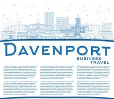 Outline Davenport Iowa Skyline with Blue Buildings and Copy Space. vector