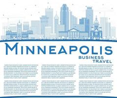 Outline Minneapolis Minnesota USA Skyline with Blue Buildings and Copy Space. vector