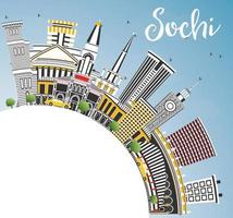 horizonte de la ciudad de sochi rusia con edificios de color, cielo azul y espacio de copia. vector