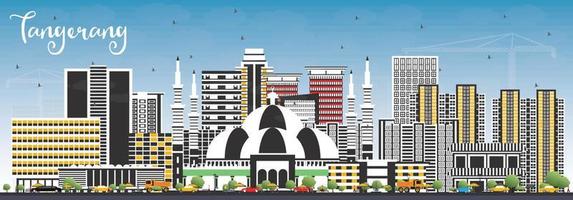 Tangerang Indonesia City Skyline with Gray Buildings and Blue Sky. vector