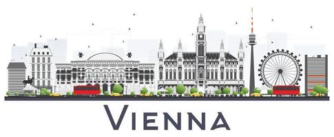 El horizonte de la ciudad de Viena, Austria, con edificios grises aislados en fondo blanco. vector