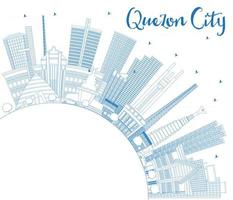 Outline Quezon City Philippines Skyline with Blue Buildings and Copy Space. vector