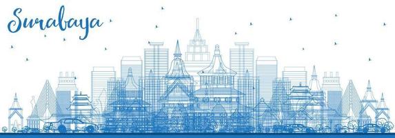 Outline Surabaya Skyline with Blue Buildings. vector