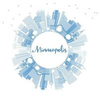 Outline Minneapolis Minnesota USA Skyline with Blue Buildings and Copy Space. vector