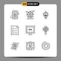 Pack of 9 creative Outlines of china hd bulb display todo Editable Vector Design Elements
