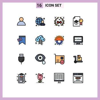 User Interface Pack of 16 Basic Flat Color Filled Lines of sign mark christmas university education Editable Creative Vector Design Elements