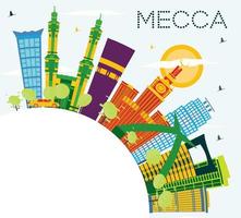 Mecca City Skyline with Color Buildings, Blue Sky and Copy Space. vector