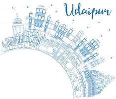 Outline Udaipur India City Skyline with Blue Buildings and Copy Space. vector