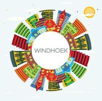 Windhoek Namibia City Skyline with Color Buildings, Blue Sky and Copy Space. vector