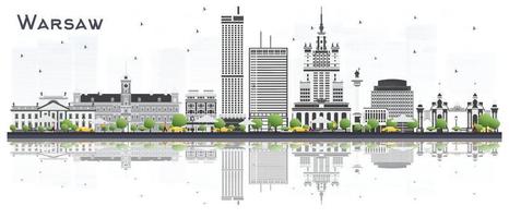 Warsaw Poland City Skyline with Gray Buildings Isolated on White Background. vector