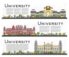 conjunto de banners de estudio del campus universitario aislados en blanco. vector