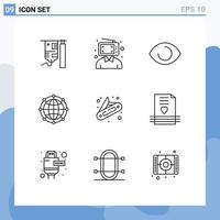 Set of 9 Modern UI Icons Symbols Signs for technology internet marketing global vision Editable Vector Design Elements