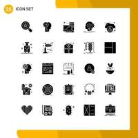 Set of 25 Vector Solid Glyphs on Grid for administration idea computer head creative Editable Vector Design Elements