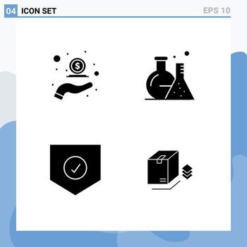Mobile Interface Solid Glyph Set of Pictograms of cash check in flask security Editable Vector Design Elements