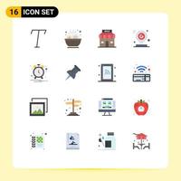 16 Thematic Vector Flat Colors and Editable Symbols of notification alarm shop mark pin Editable Pack of Creative Vector Design Elements