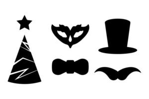 conjunto de iconos de elementos de silueta lowpoly festiva de fiesta para carnaval, mardi gras de carnaval, martes gordo, cumpleaños y fotomatón vector