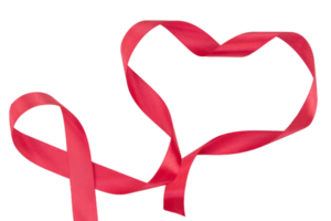 Red heart from curled ribbon on isolated background. Valentine's Day. Copy space png